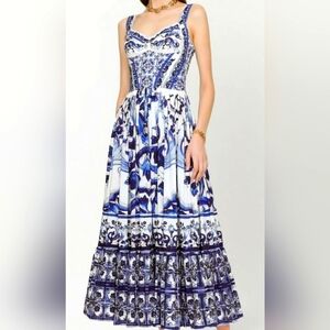 Dolce & Gabbana Majolica-print cotton bustier dress